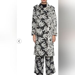 FARM Rio Bossa Banana Black & White Graphic Print Trench Coat - Size M NWT